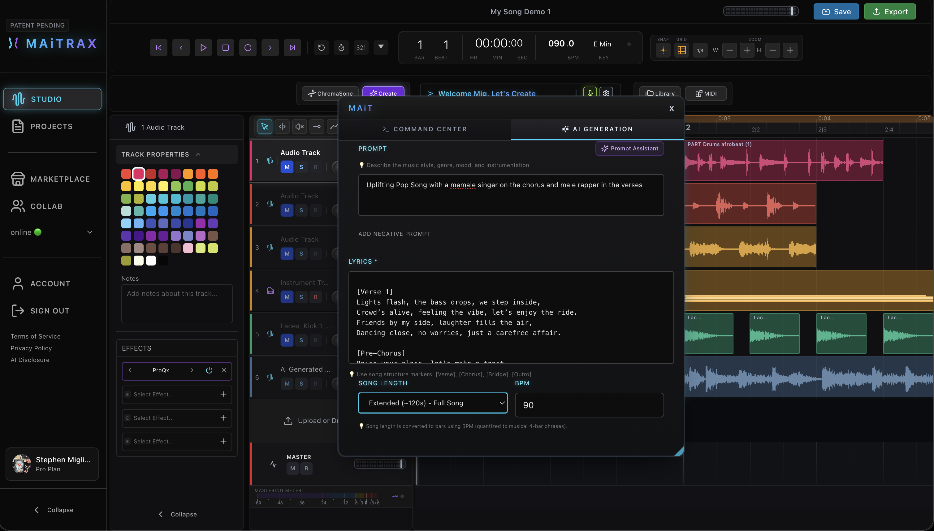 MAiTRAX AI music generation workflow